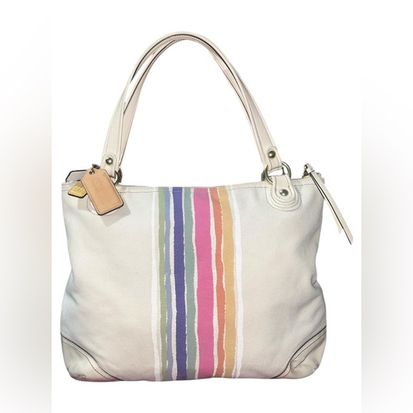 Coach Poppy 19615 Placed Legacy Stripe Tote! VINTAGE AND RARE🔥 canvas/leather - Picture 7 of 15